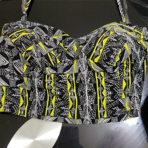 Black White and neon yellow crop top